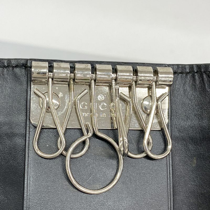 Gucci Key Case Sherry Line Guccissima 408828 Leather Black Silver Hardware Men