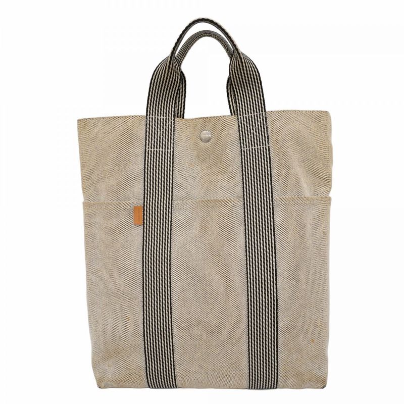 Hermes Tote Bag New Fourre Tout Cabas Canvas Gray Silver Hardware Men Women