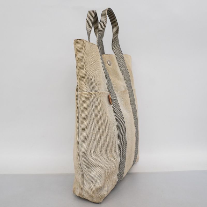 Hermes Tote Bag New Fourre Tout Cabas Canvas Gray Silver Hardware Men Women
