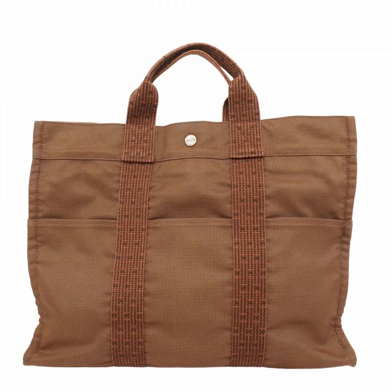Hermes Tote Bag Her Line MM Canvas Brown Silver Hardware Men Women Unisex