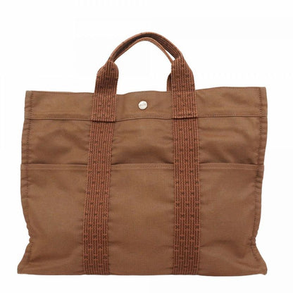 Hermes Tote Bag Her Line MM Canvas Brown Silver Hardware Men Women Unisex