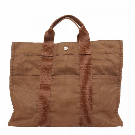Hermes Tote Bag Her Line MM Canvas Brown Silver Hardware Men Women Unisex