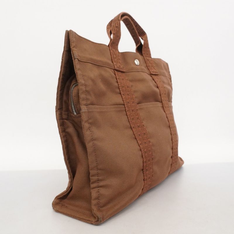 Hermes Tote Bag Her Line MM Canvas Brown Silver Hardware Men Women Unisex