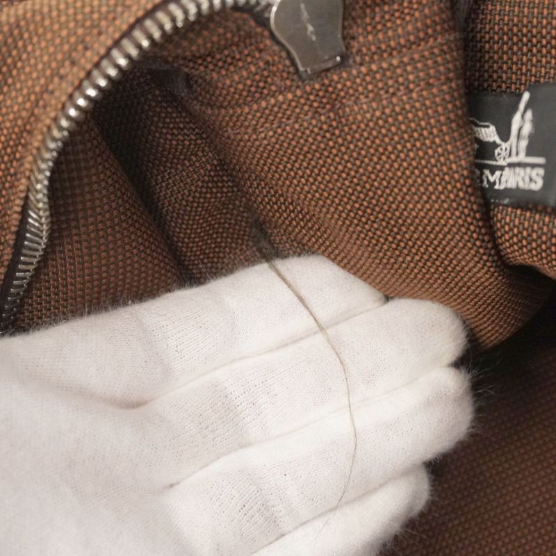 Hermes Tote Bag Her Line MM Canvas Brown Silver Hardware Men Women Unisex