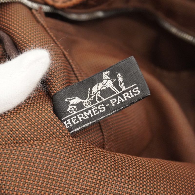 Hermes Tote Bag Her Line MM Canvas Brown Silver Hardware Men Women Unisex