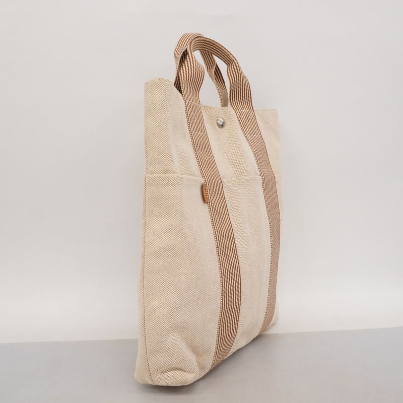 Hermes Tote Bag New Fourre Tout Cabas Canvas Beige Silver Hardware Ladies