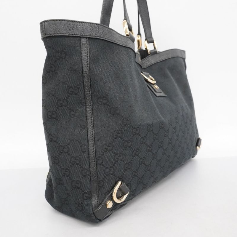 Gucci Tote Bag GG Canvas Abby 141472 Canvas Black Gold Hardware Women's