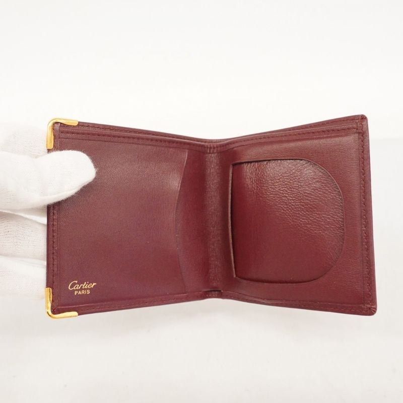 Cartier Billfold Must Leather Bordeaux Gold Hardware Men Women Unisex