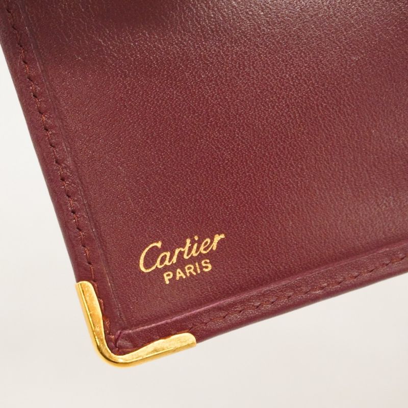 Cartier Billfold Must Leather Bordeaux Gold Hardware Men Women Unisex