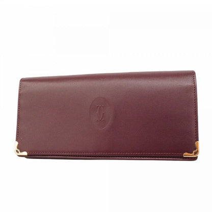 Cartier Long Wallet Must-have Leather Bordeaux Gold Hardware Men Women Unisex