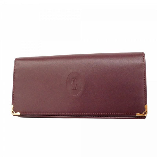 Cartier Long Wallet Must-have Leather Bordeaux Gold Hardware Men Women Unisex