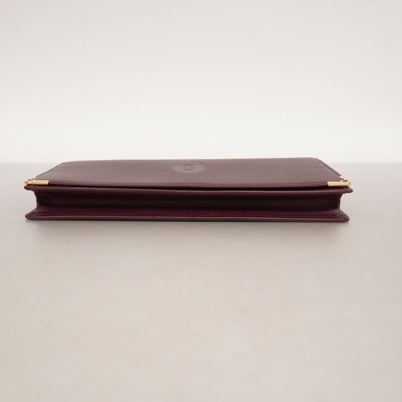 Cartier Long Wallet Must-have Leather Bordeaux Gold Hardware Men Women Unisex