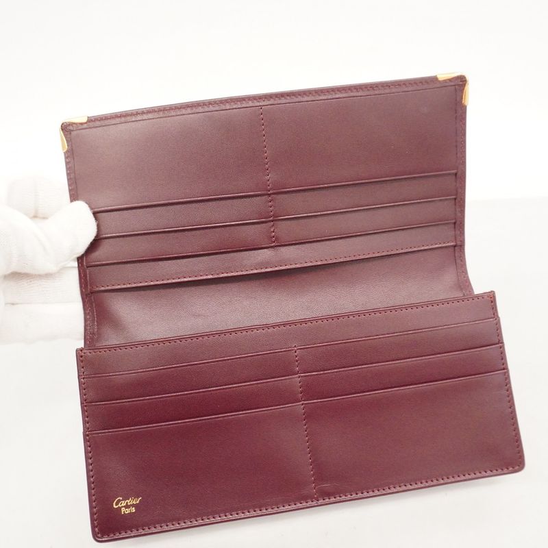 Cartier Long Wallet Must-have Leather Bordeaux Gold Hardware Men Women Unisex
