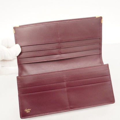 Cartier Long Wallet Must-have Leather Bordeaux Gold Hardware Men Women Unisex
