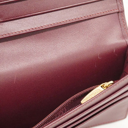 Cartier Long Wallet Must-have Leather Bordeaux Gold Hardware Men Women Unisex