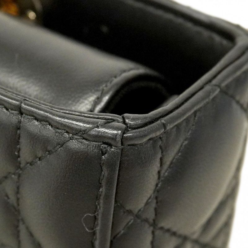 Christian Dior Handbag Cannage Lambskin Black Silver Hardware 2way Bag Ladies