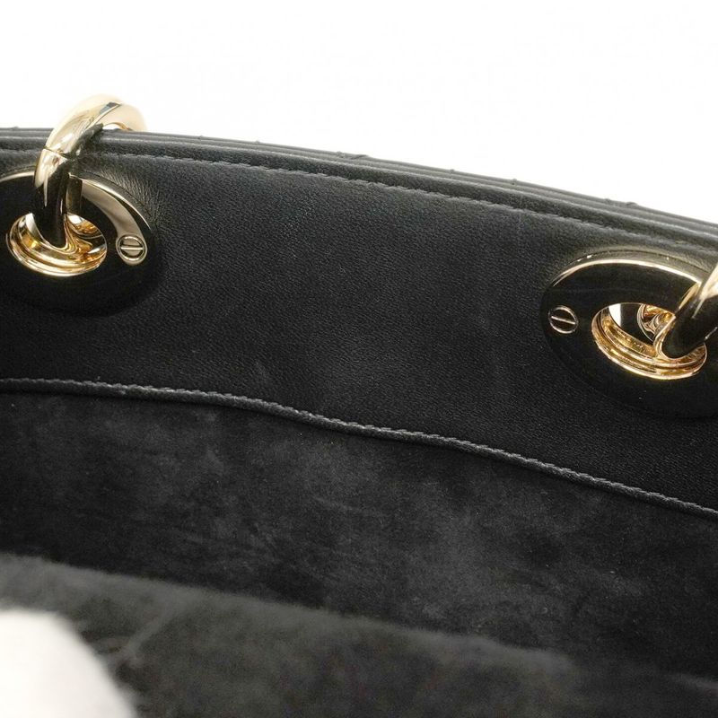 Christian Dior Handbag Cannage Lambskin Black Silver Hardware 2way Bag Ladies