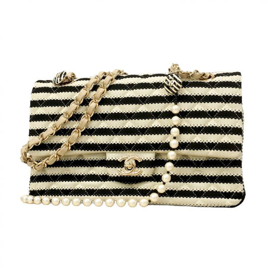 Chanel Shoulder Bag Matelasse Cotton Black White Chien Pangold Hardware Women's