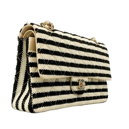 Chanel Shoulder Bag Matelasse Cotton Black White Chien Pangold Hardware Women's