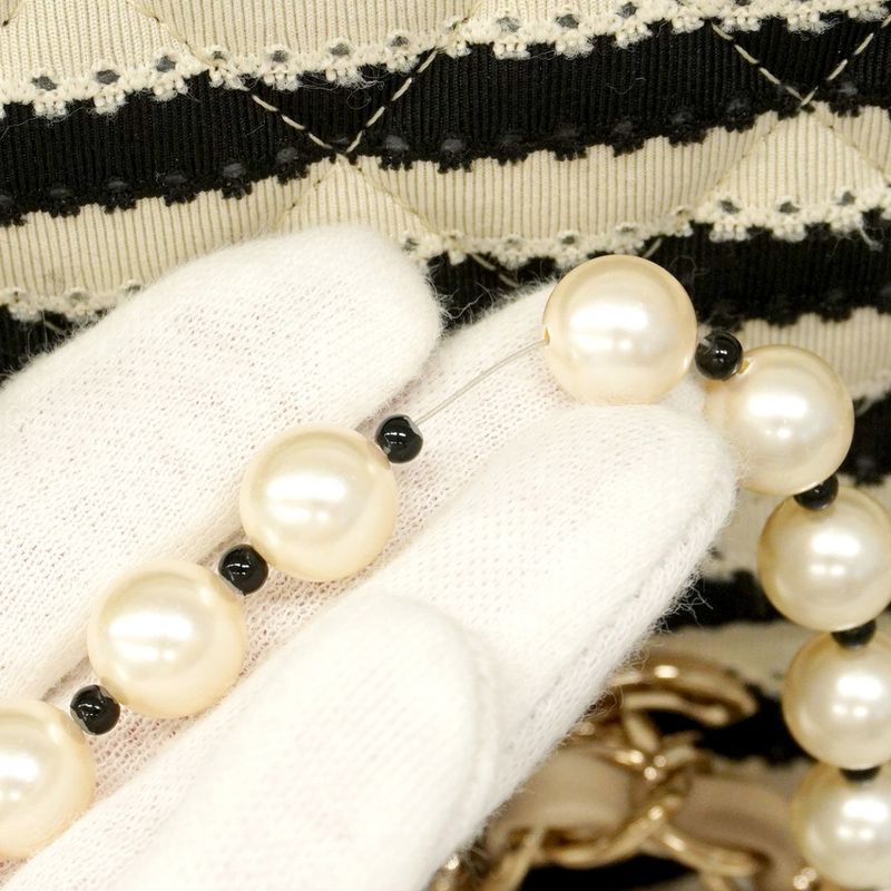 Chanel Shoulder Bag Matelasse Cotton Black White Chien Pangold Hardware Women's