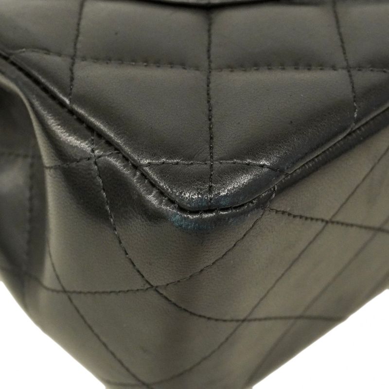 Chanel Shoulder Bag Big Matelasse Lambskin Black Silver Hardware Women's