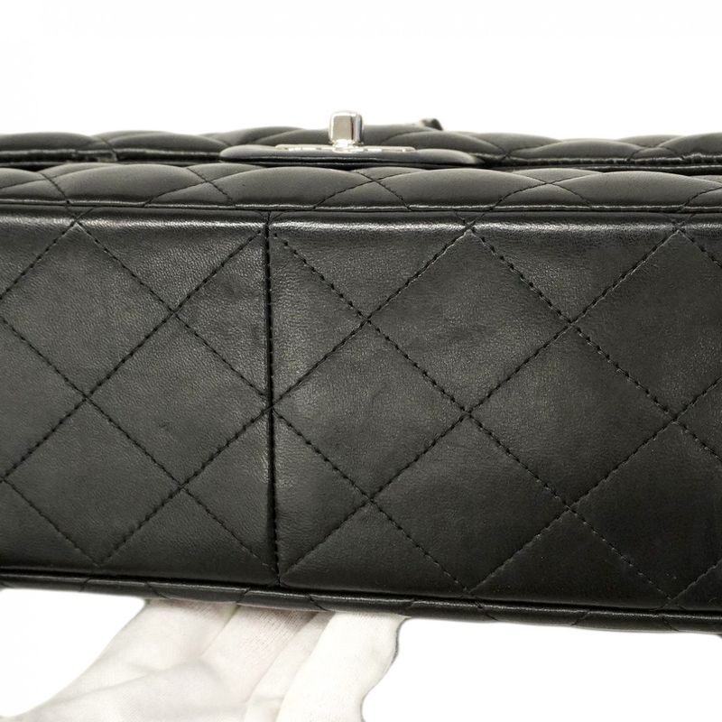 Chanel Shoulder Bag Big Matelasse Lambskin Black Silver Hardware Women's