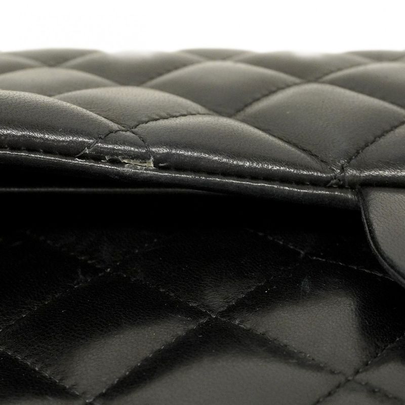 Chanel Shoulder Bag Big Matelasse Lambskin Black Silver Hardware Women's