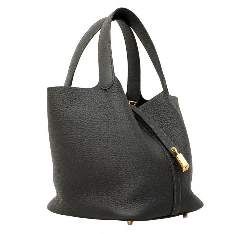 Hermes Handbag Picotin Lock MM Taurillon Clemence Blue O Chien Gold Hardware K