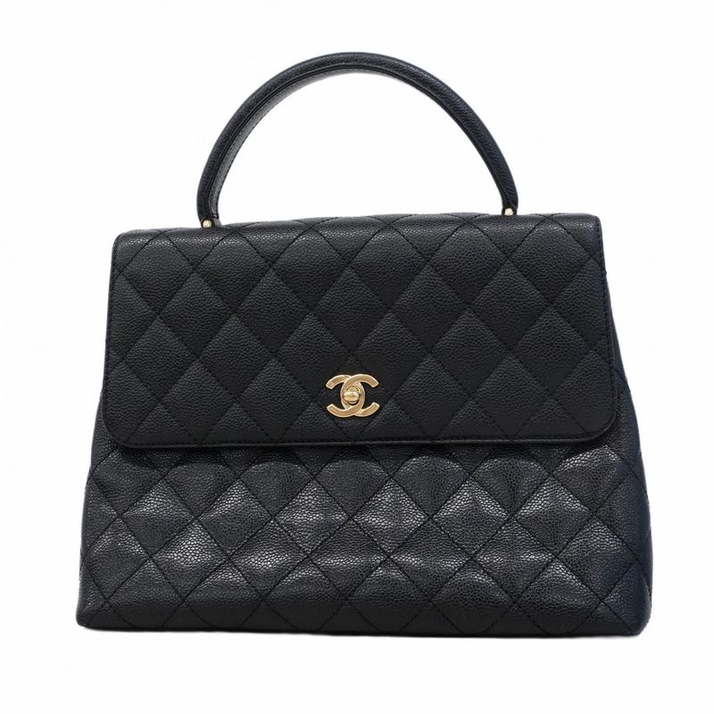 Chanel Handbag Matelasse Caviar Skin Black Gold Hardware Women's