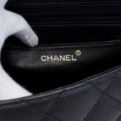 Chanel Handbag Matelasse Caviar Skin Black Gold Hardware Women's