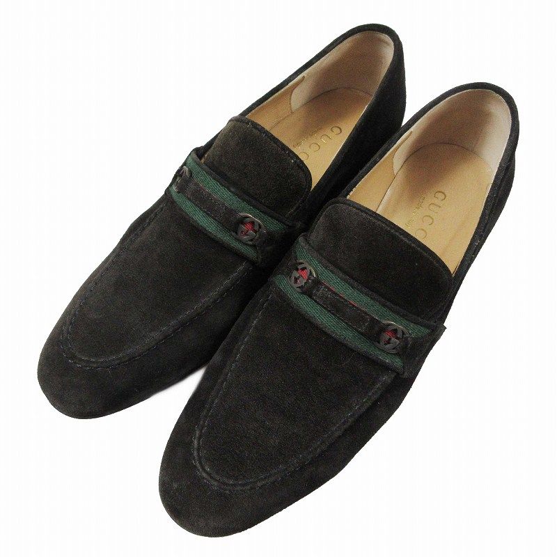 Gucci GG Logo Sherry Line Loafer Suede Leather Stitch Slip-on Moccasin Shoes