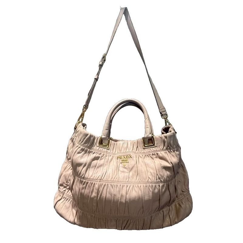 Prada Handbag Shoulder 2WAY Snap Button Closure Beige