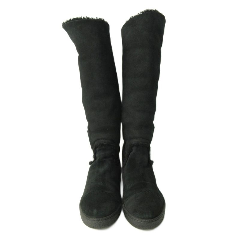 Chanel Long Boots Coco Mark Cles Sole Mouton 37 24.0cm (9.45in) Black 1227