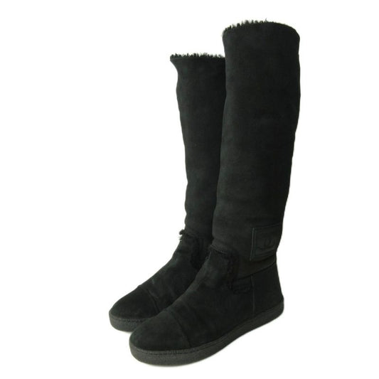 Chanel Long Boots Coco Mark Cles Sole Mouton 37 24.0cm (9.45in) Black 1227
