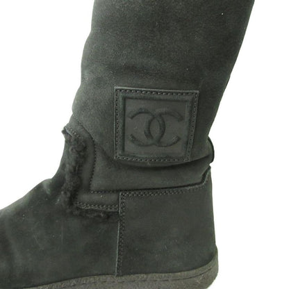 Chanel Long Boots Coco Mark Cles Sole Mouton 37 24.0cm (9.45in) Black 1227