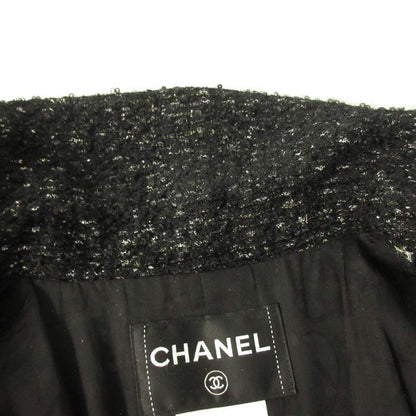 Chanel Vintage Tweed Coat Jacket Coco Mark Button Double Breasted Black 40
