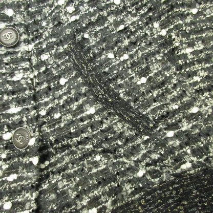 Chanel Vintage Tweed Coat Jacket Coco Mark Button Double Breasted Black 40