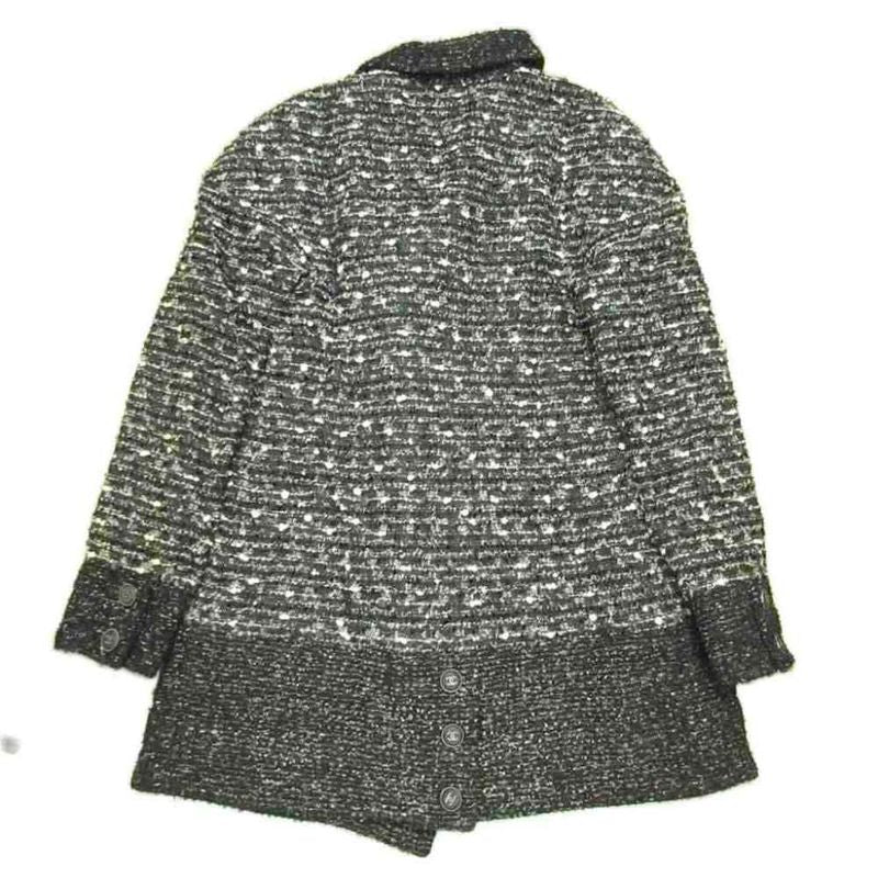 Chanel Vintage Tweed Coat Jacket Coco Mark Button Double Breasted Black 40