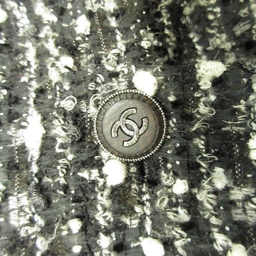 Chanel Vintage Tweed Coat Jacket Coco Mark Button Double Breasted Black 40