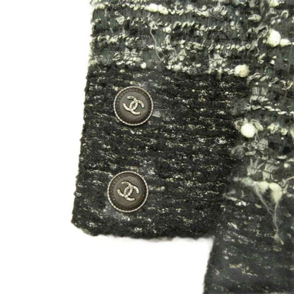 Chanel Vintage Tweed Coat Jacket Coco Mark Button Double Breasted Black 40