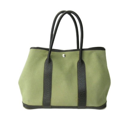 Hermes Garden Party PM Toile Ash Tote Bag Canvas Leather Silver Hardware □G