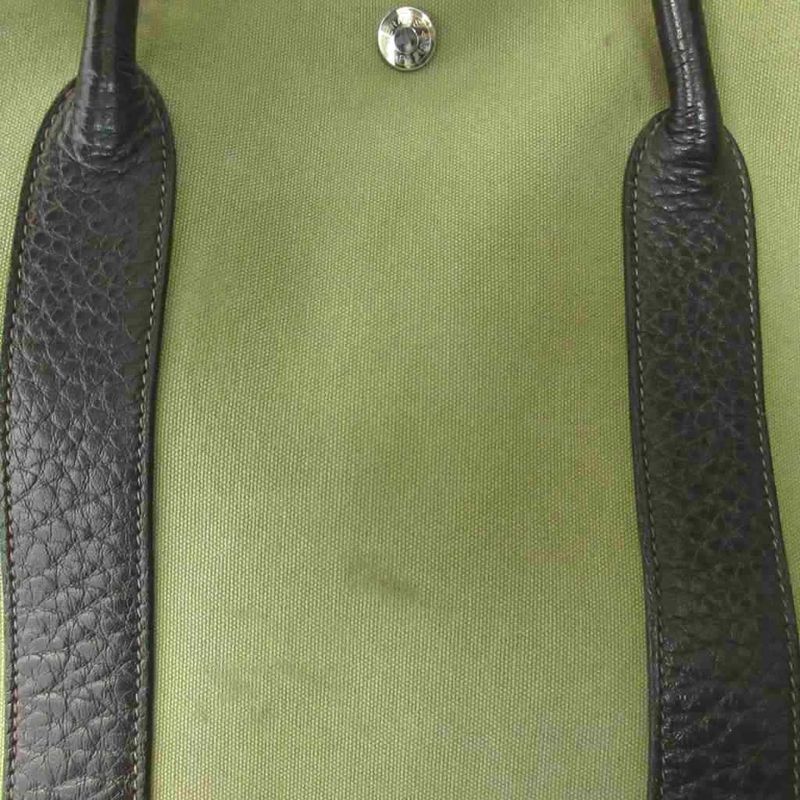 Hermes Garden Party PM Toile Ash Tote Bag Canvas Leather Silver Hardware □G