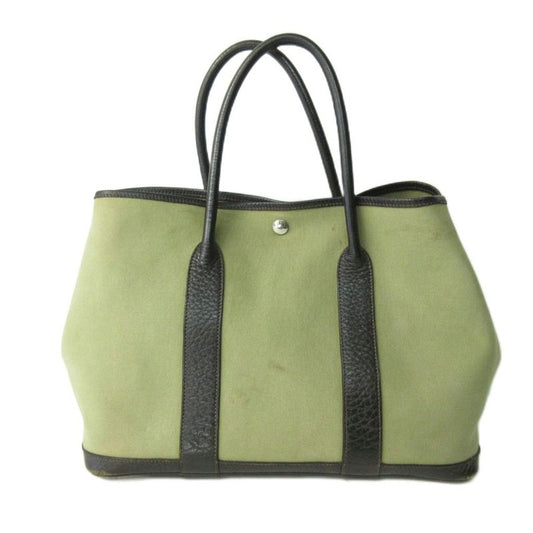 Hermes Garden Party PM Toile Ash Tote Bag Canvas Leather Silver Hardware □G
