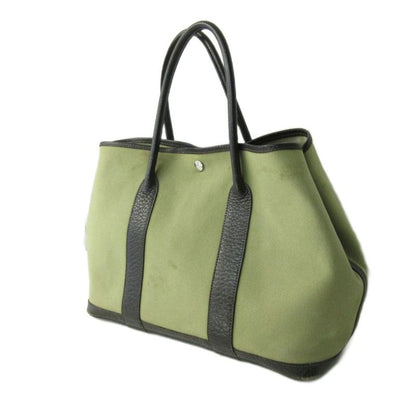 Hermes Garden Party PM Toile Ash Tote Bag Canvas Leather Silver Hardware □G