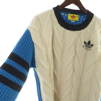 Gucci Adidas Cable Knit Sweater Long Sleeve Wool Logo Embroidery Pullover