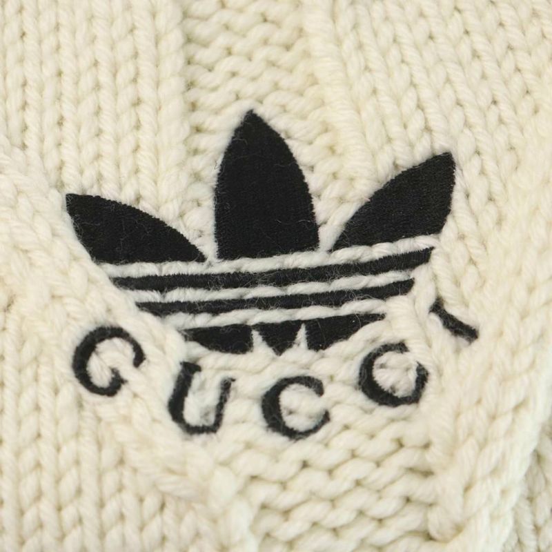Gucci Adidas Cable Knit Sweater Long Sleeve Wool Logo Embroidery Pullover