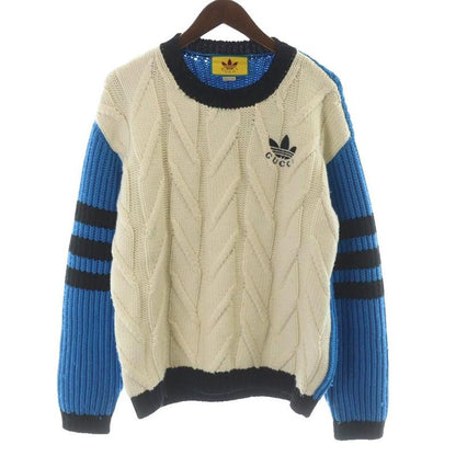 Gucci Adidas Cable Knit Sweater Long Sleeve Wool Logo Embroidery Pullover