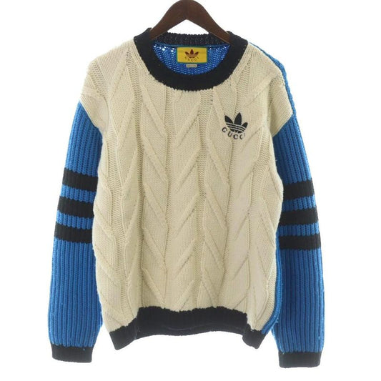 Gucci Adidas Cable Knit Sweater Long Sleeve Wool Logo Embroidery Pullover