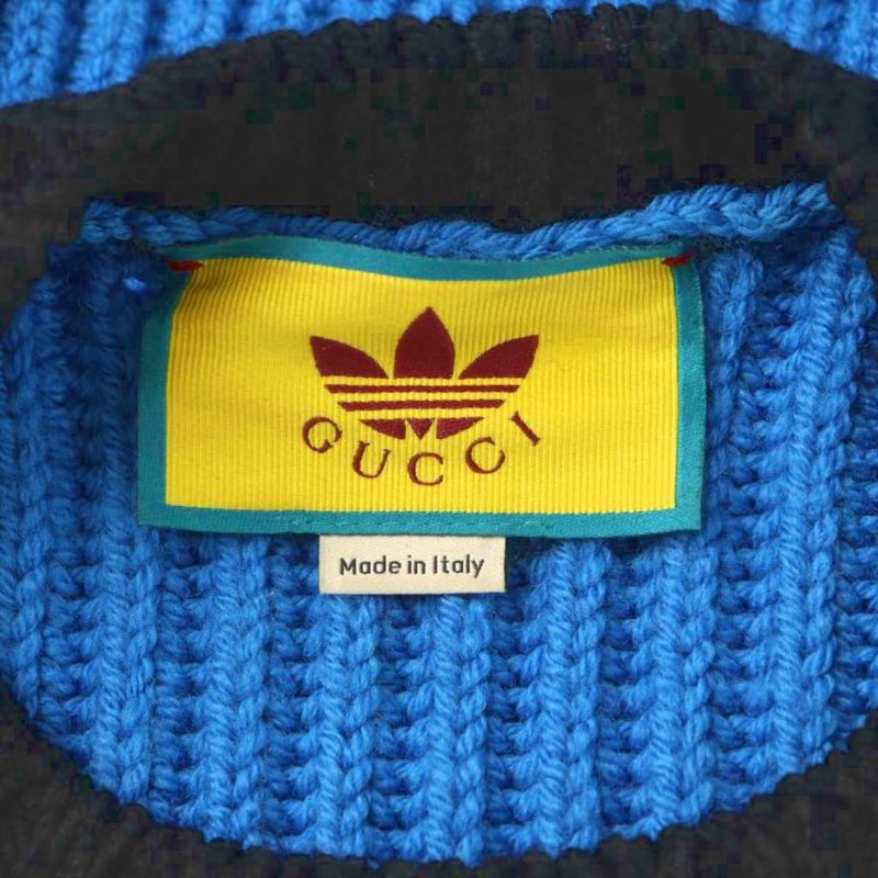 Gucci Adidas Cable Knit Sweater Long Sleeve Wool Logo Embroidery Pullover
