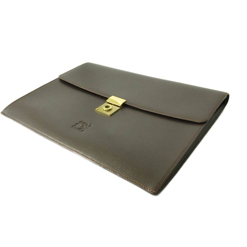 Loewe Clutch Bag Second Bag Logo Leather Brown 1227